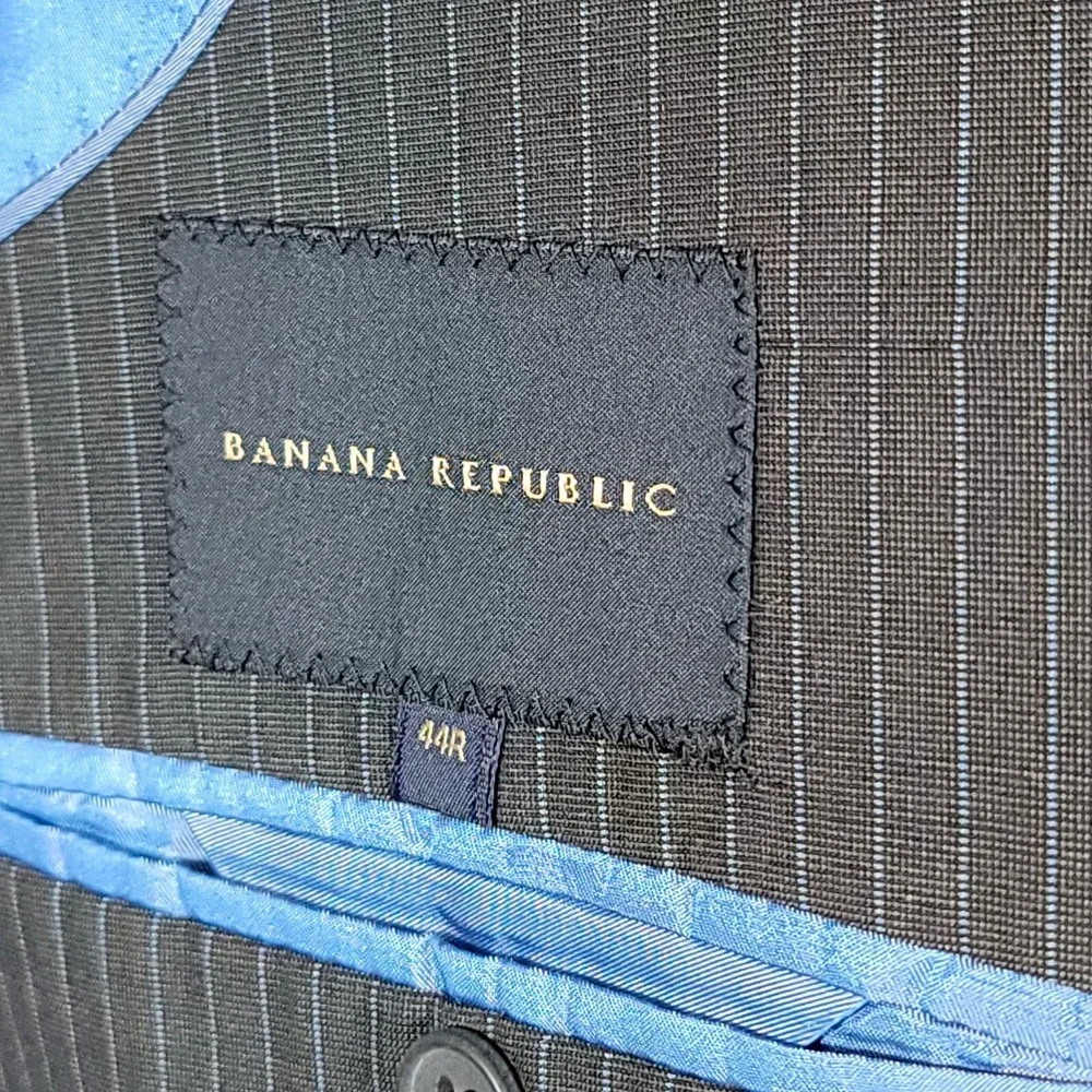 Banana Republic Men's 2PC Sport Coat Pants Gray Striped Cotton Size 44R‎ 36x29